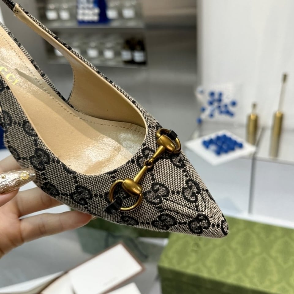 Gucci Women’S Horsebit Slingback Pump Beige And Blue 782627 2Hk80 4041 view 4