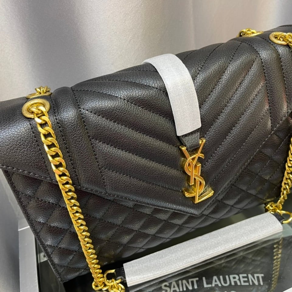 Saint Laurent Envelope Chain Bag In Mix Matelasse Grain De Poudre Embossed Leather 31Cm view 6