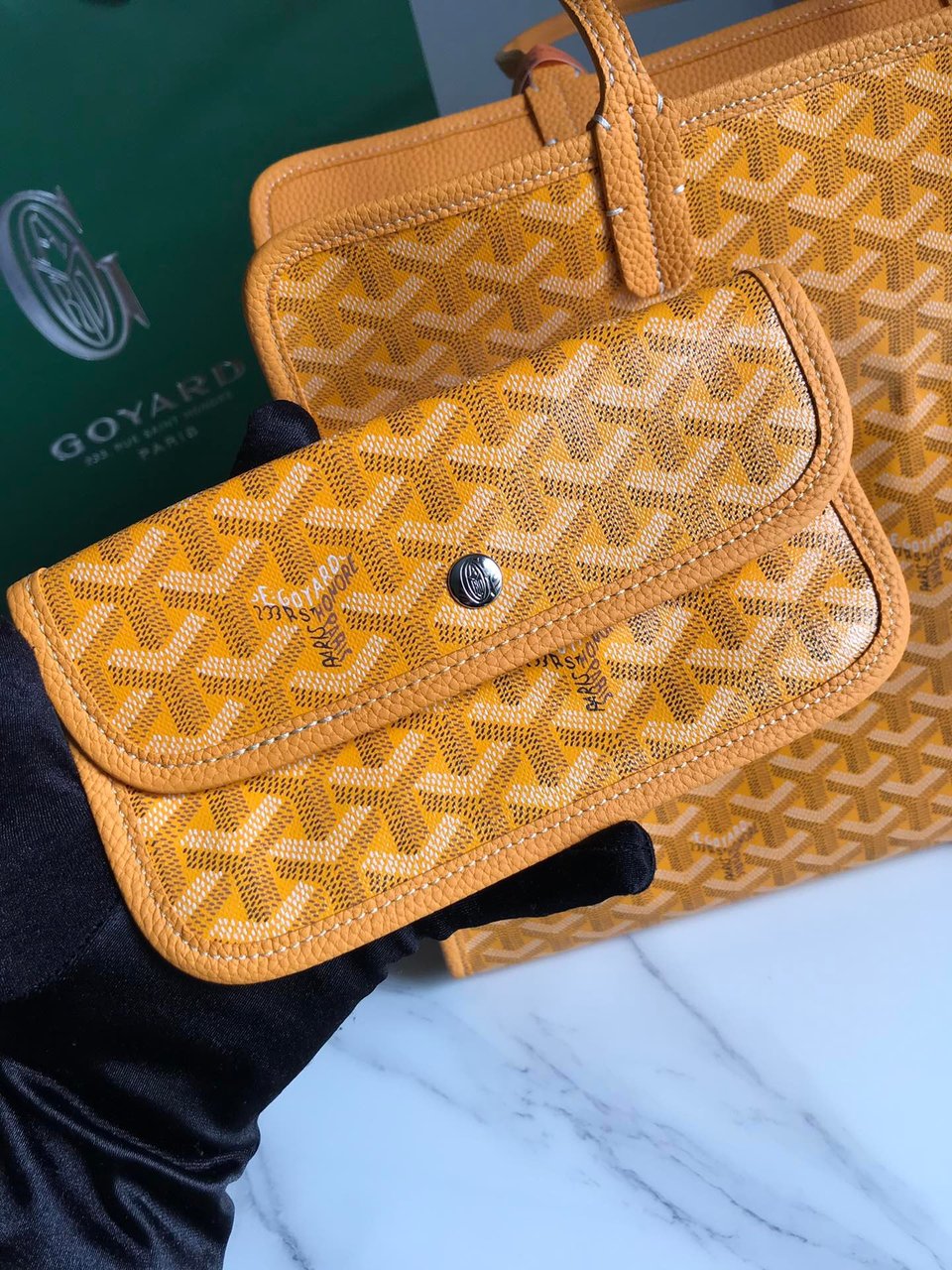 Goyard Hardy Pm Bag 40 Cm Yellow Goyardine Canvas And Taurillon Leather Trim view 8
