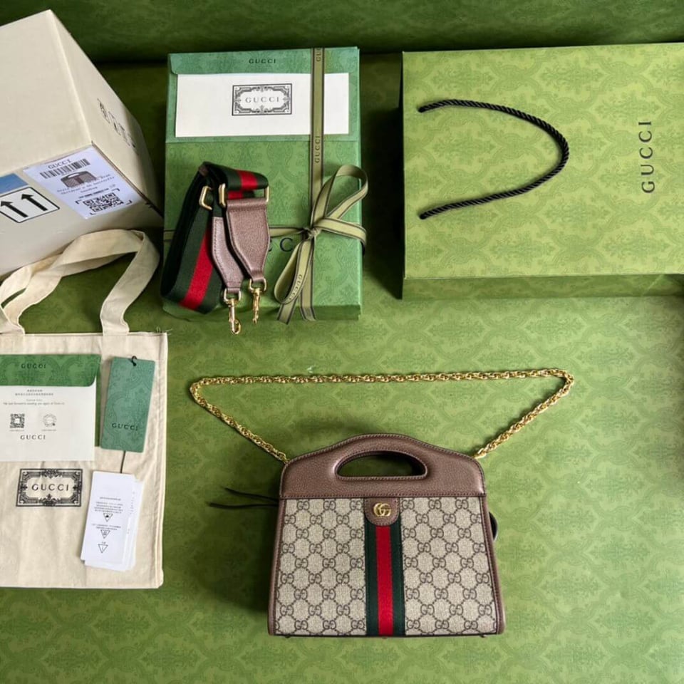 Gucci Ophidia Small Tote With Web Brown view 13