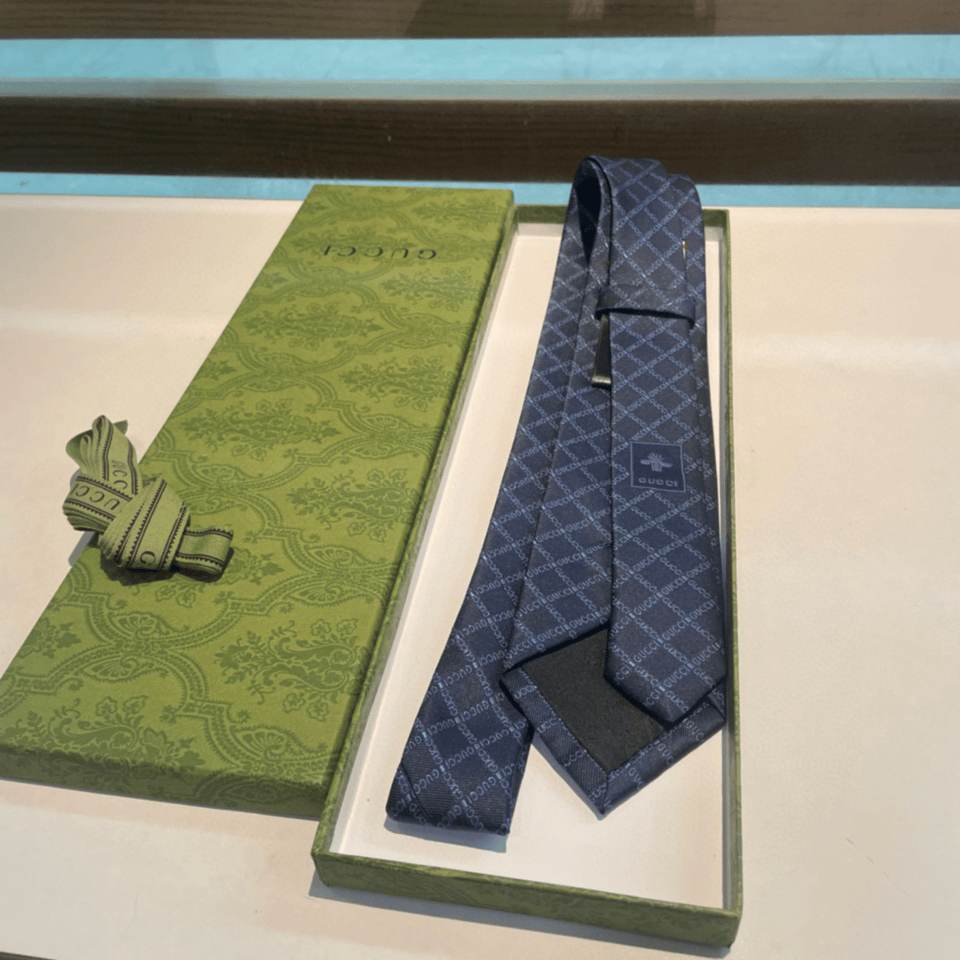 Gucci Pattern Navy Blue Canvas Tie For Men view 3