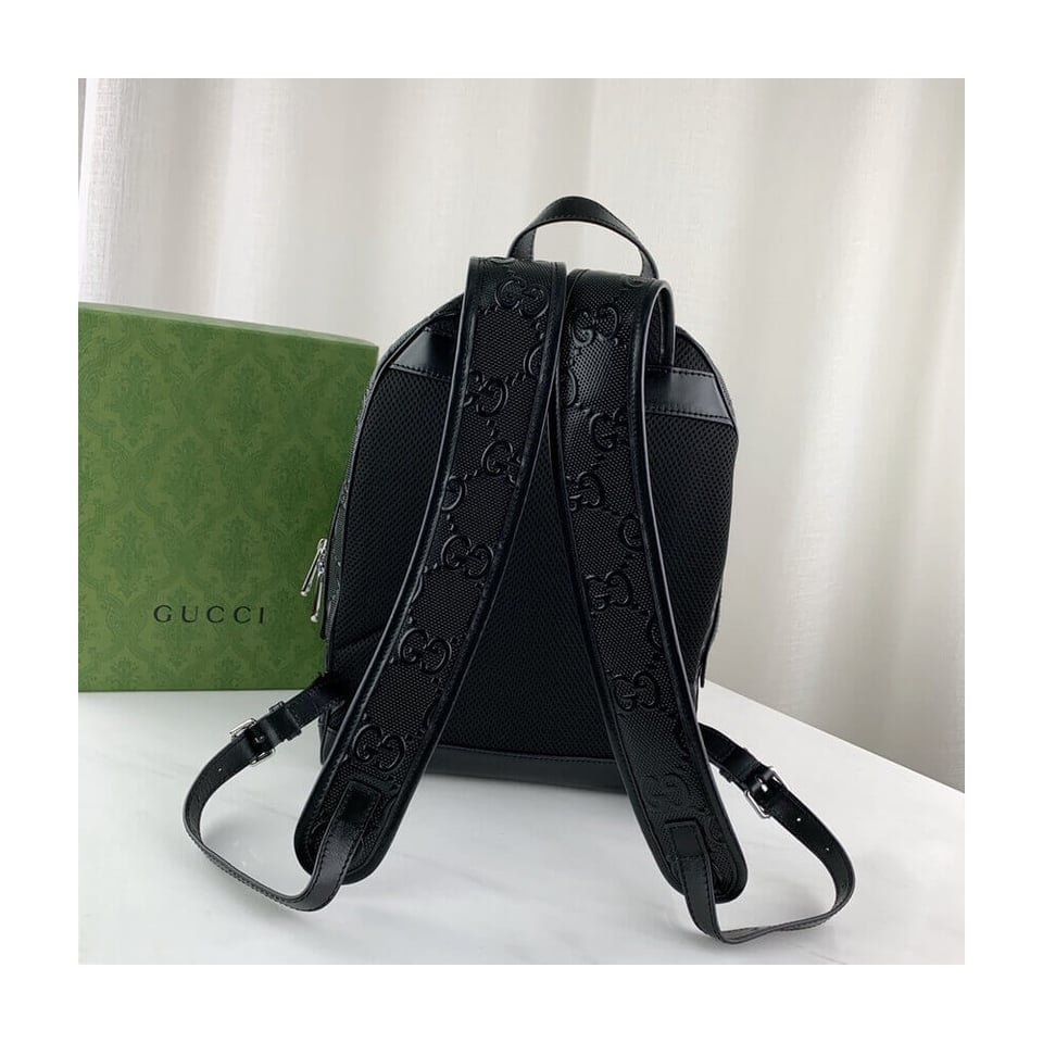 Gucci GG Embossed Backpack in Black Leather view 7