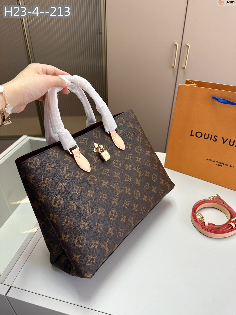 Louis Vuitton Flower Tote Bag 34Cm Brown With Line Beige M43551 view 5