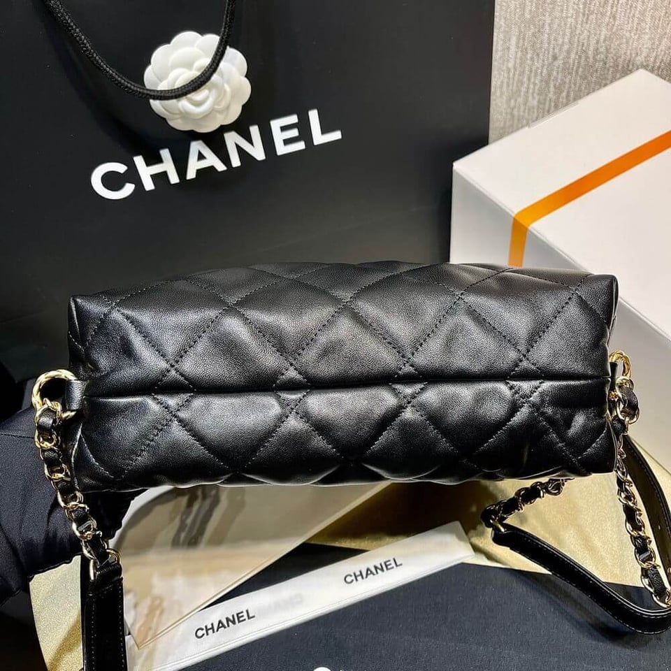 Chanel Hobo Bag in Black Lambskin view 12