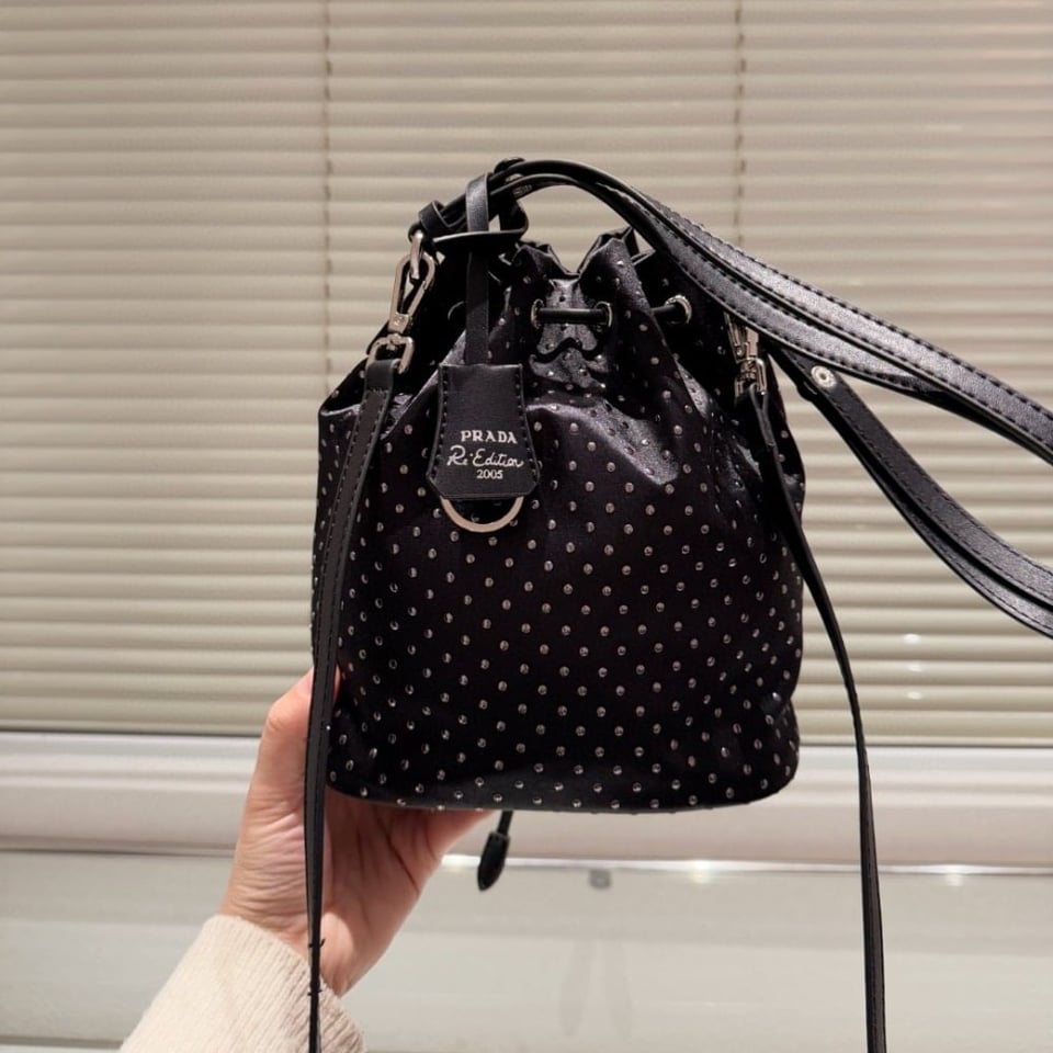 Prada Re Nylon Mini Bag With Studs Black 22Cm view 8