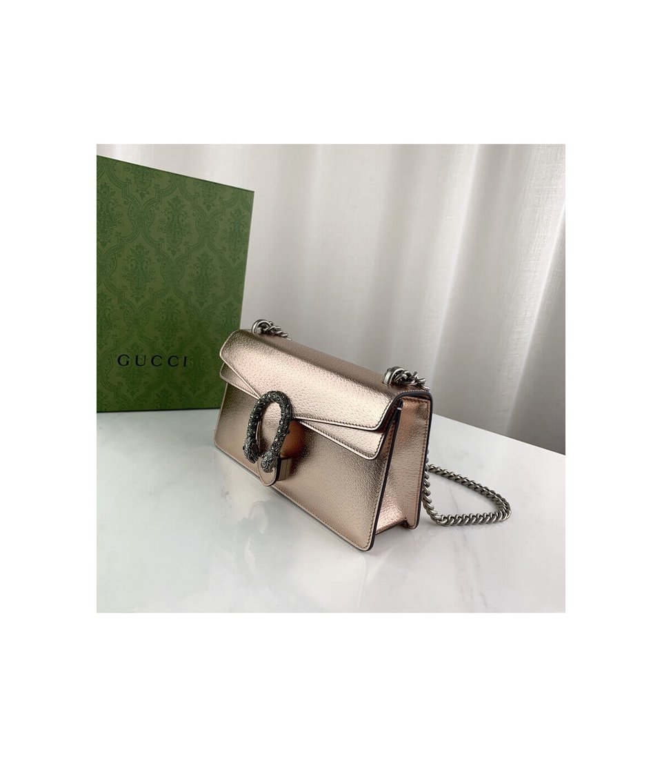 Gucci Dionysus Small Shoulder Bag in Rose Gold Lame Leather view 11