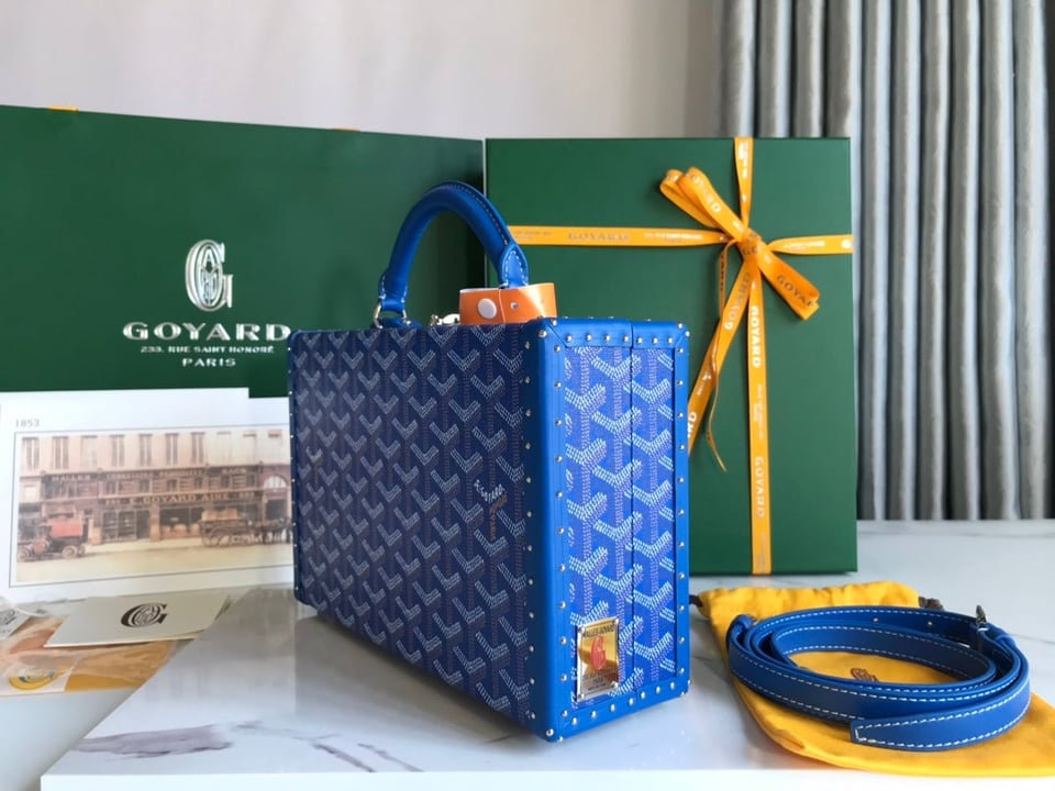 Goyard Grand Hôtel Trunk Bag 24.5cm Blue Goyardine Canvas And Calfskin view 5