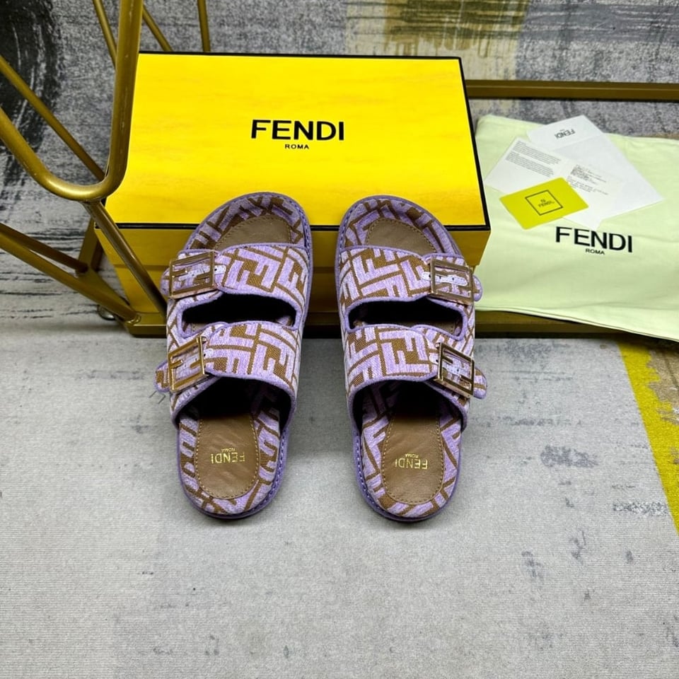 Fendi Feel Ff Jacquard Velvet Slides Amethyst Purple view 4