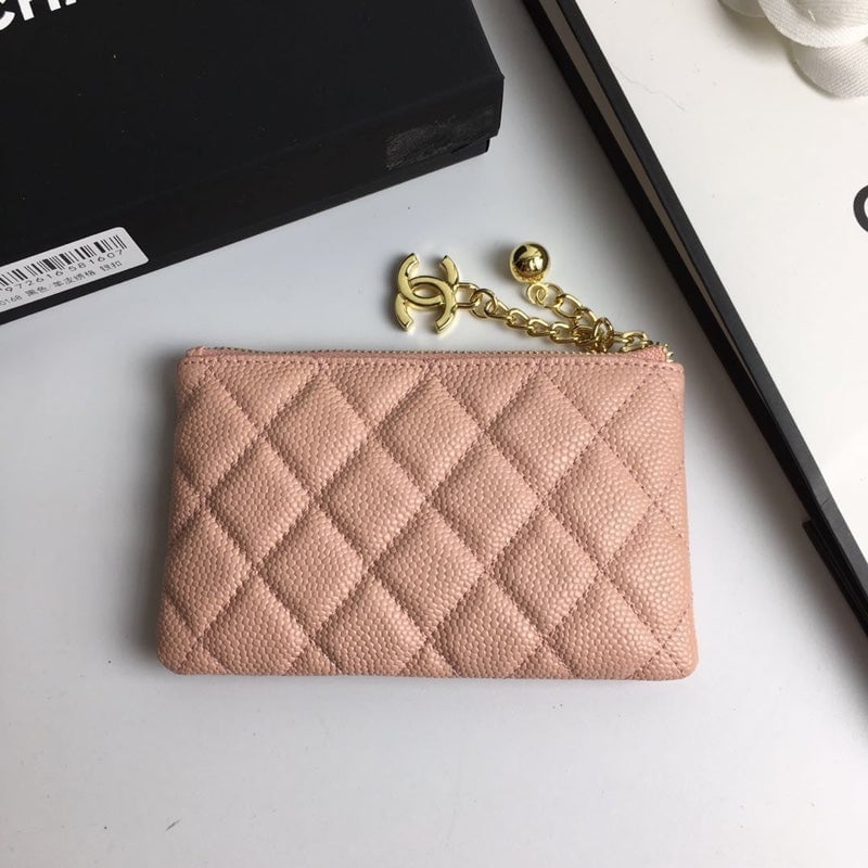 Chanel Classic Small Zipped Pouch 15 Pale Pink Calfskin Gold Icon view 6
