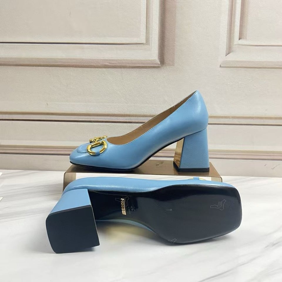 Gucci Women’S Mid Heel Pump With Horsebit Blue view 6