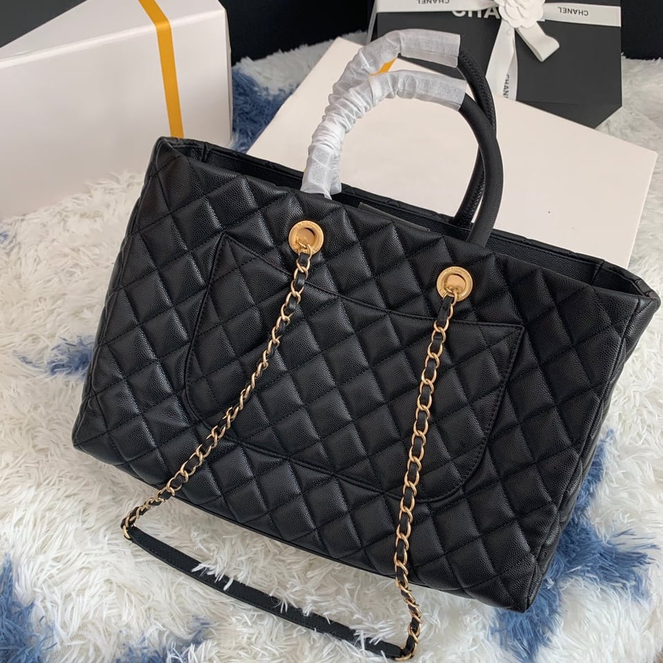 Chanel Shopping Bag 38Cm Black Quilted Caviar Leather Ghw view 9