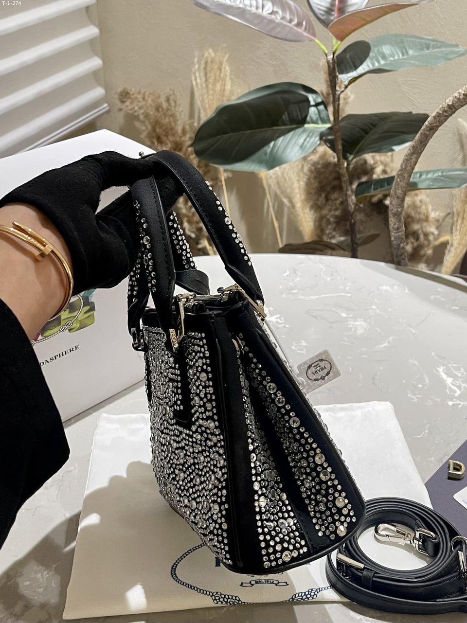 Prada Galleria Satin Mini Bag With Crystals Metal 23Cm view 8