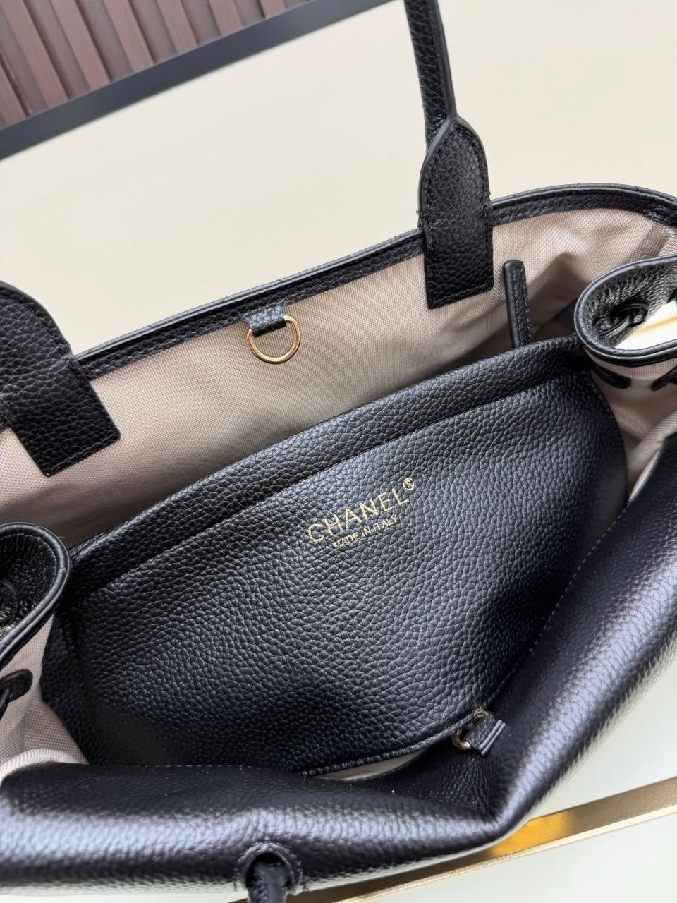 Chanel Small Shopping Bag Calfskin With Grain Effect &amp; Gold Metallic Black 32cm/12.6in AS6288 view 7