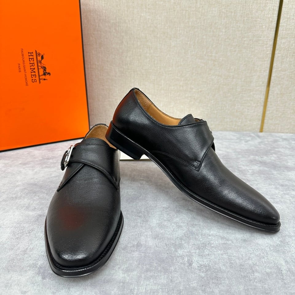 Hermès Norris Black Evercolor Leather Derby- Shoes for Men view 8