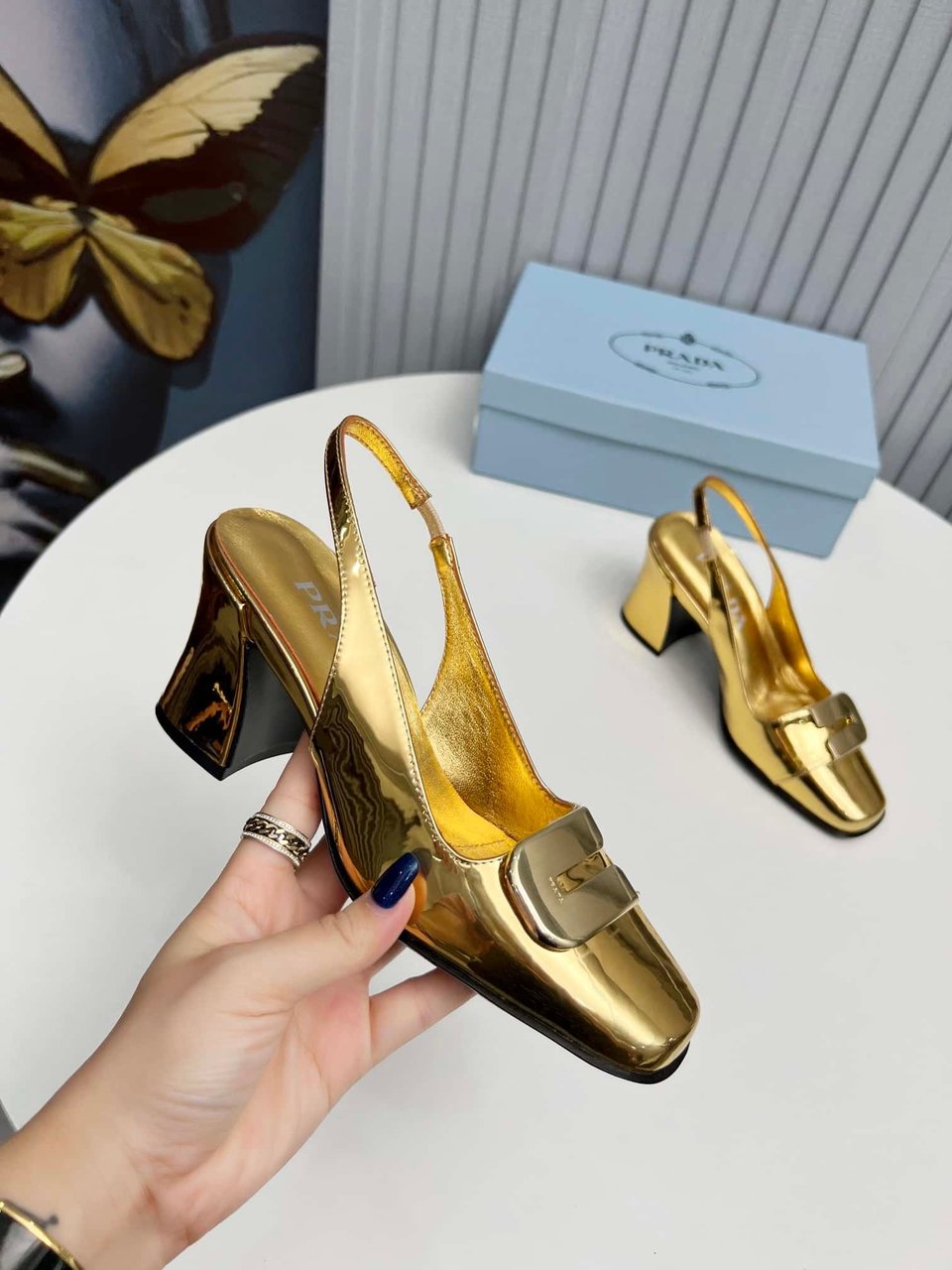 Prada Leather Slingback Pumps Gold view 6