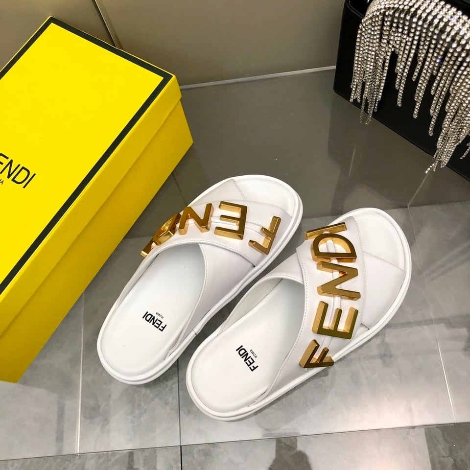 Fendi Fendigraphy Leather Slides White view 6