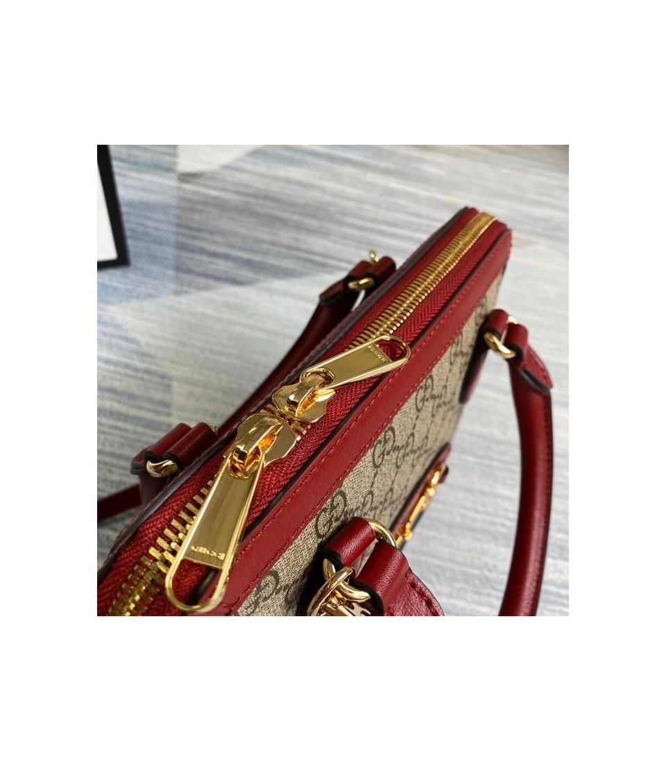Gucci 1955 Horsebit mall Top Handle Bag In Red GG Supreme Canvas view 10
