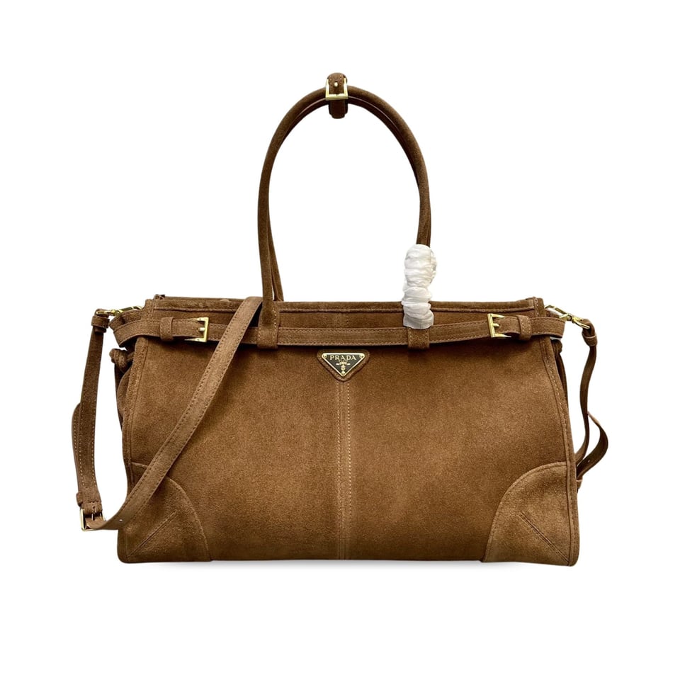 Prada Bonnie Large Suede Handbag Cocoa Brown 38cm view 2