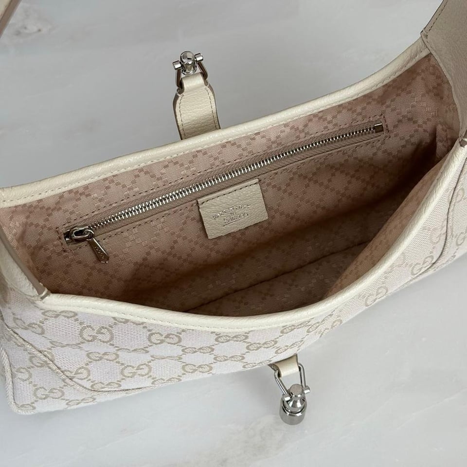 Gucci Jackie Slim Medium Shoulder Bag 27.9cm/11in Ivory GG Canvas 874744 view 7