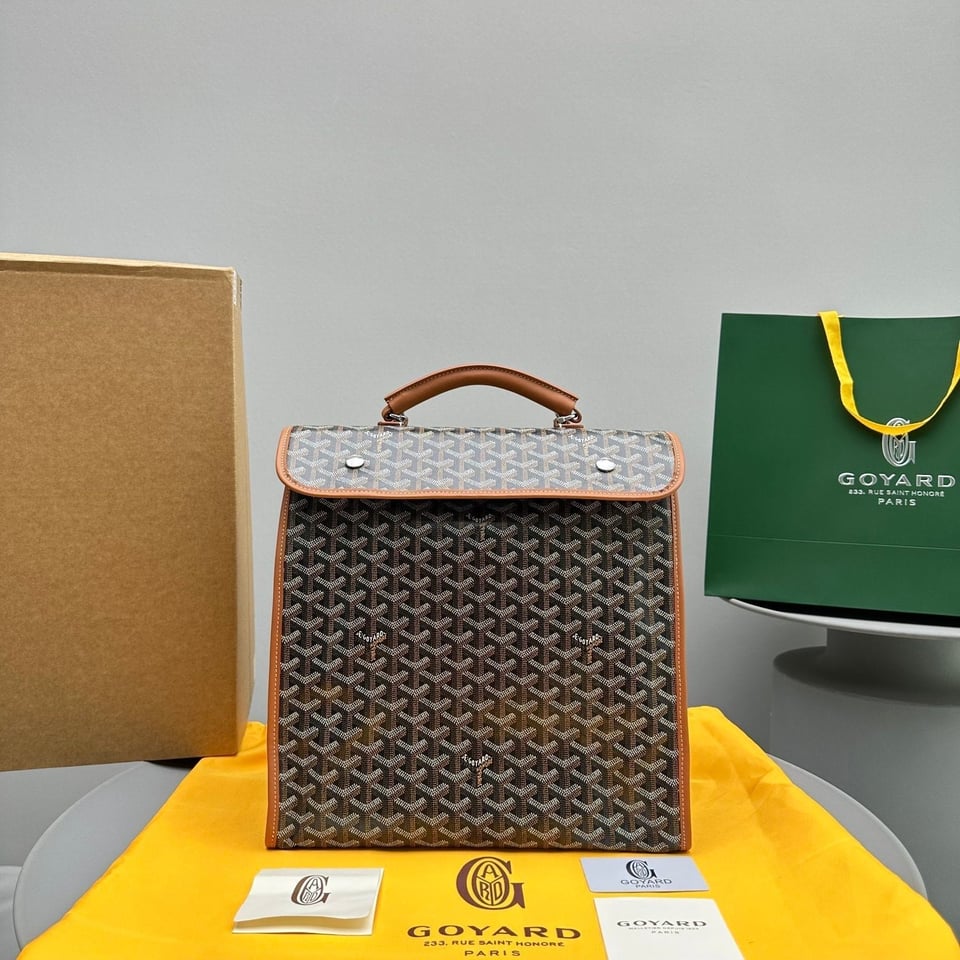 Goyard Leger Backpack 37 Cm Black Goyardine Canvas With Tan Calfskin Trim view 11