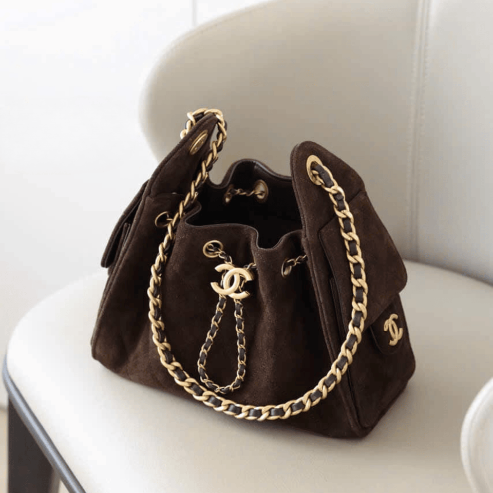 Chanel Suede Calfskin Gold Tone Metal Handbag 30cm/11.8in view 3