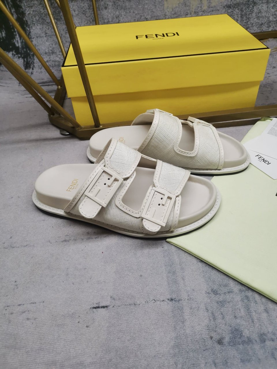 Fendi Feel Slides Unisex Ff Motif Fabric White view 4