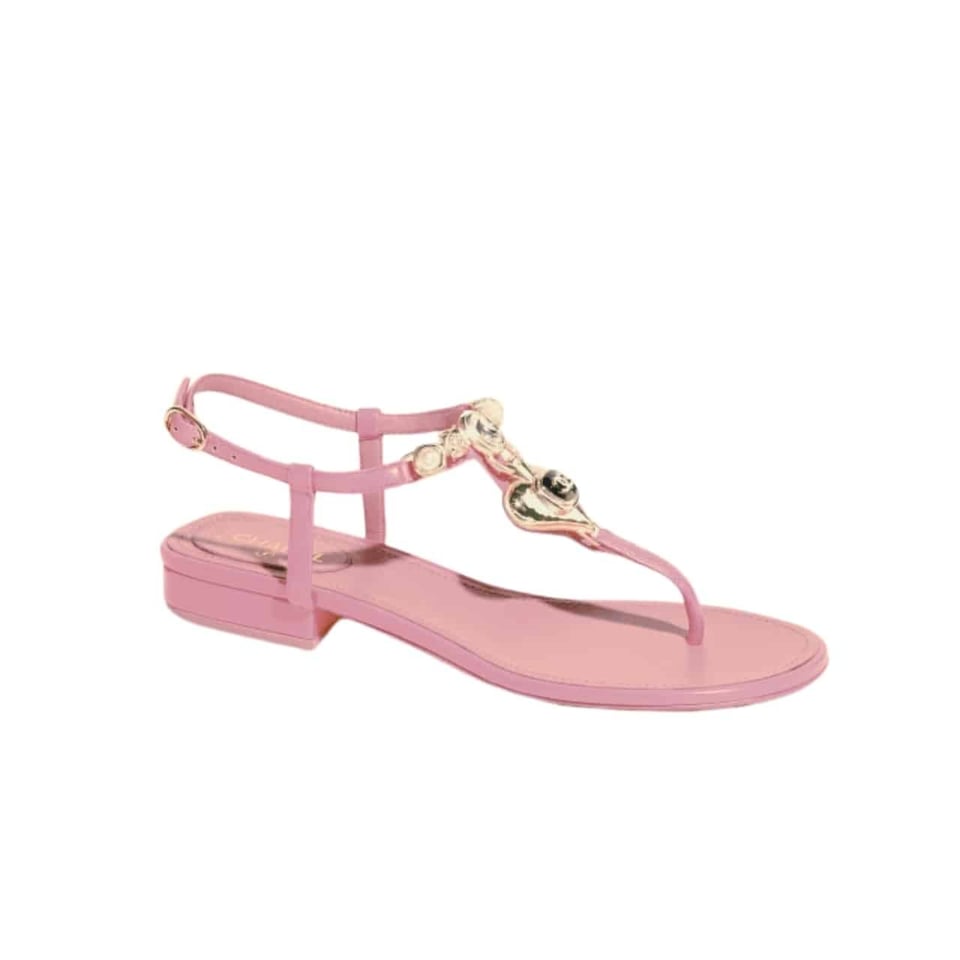 Chanel Shiny Pearl Crystal Cc Heart Thong Sandals Light Pink view 2