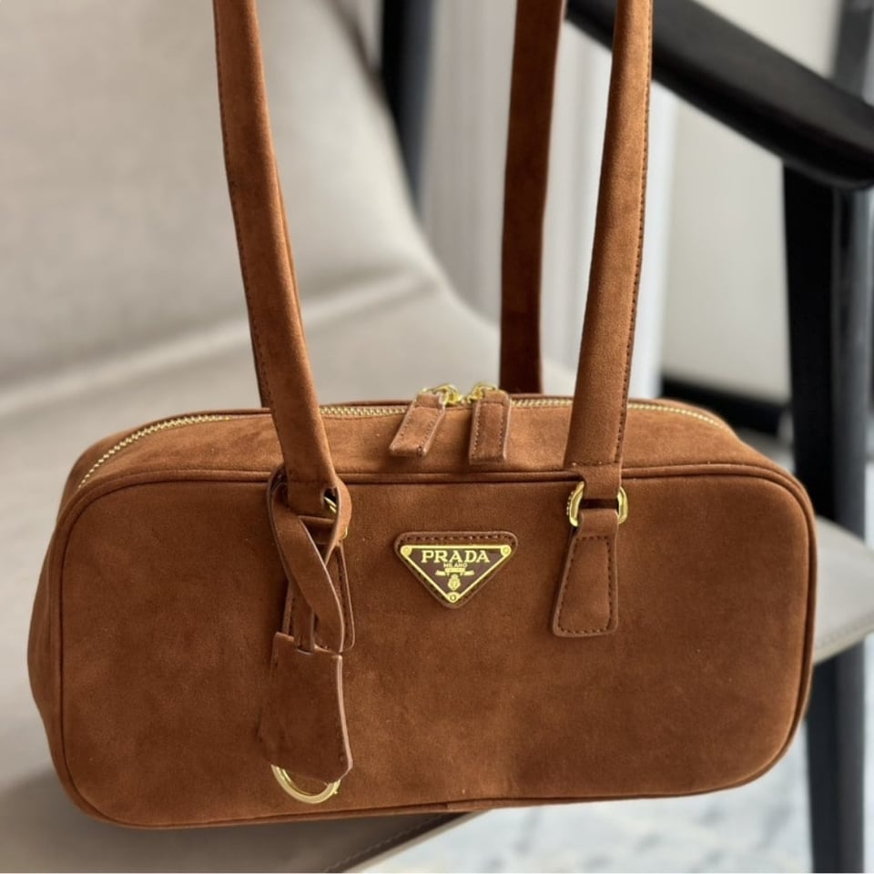 Prada Suede Shoulder Bag Cocoa Brown 29Cm view 5