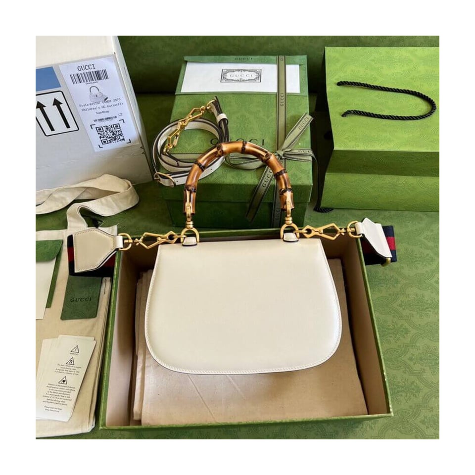 Gucci Small Top Handle Bag with Bamboo White view 6