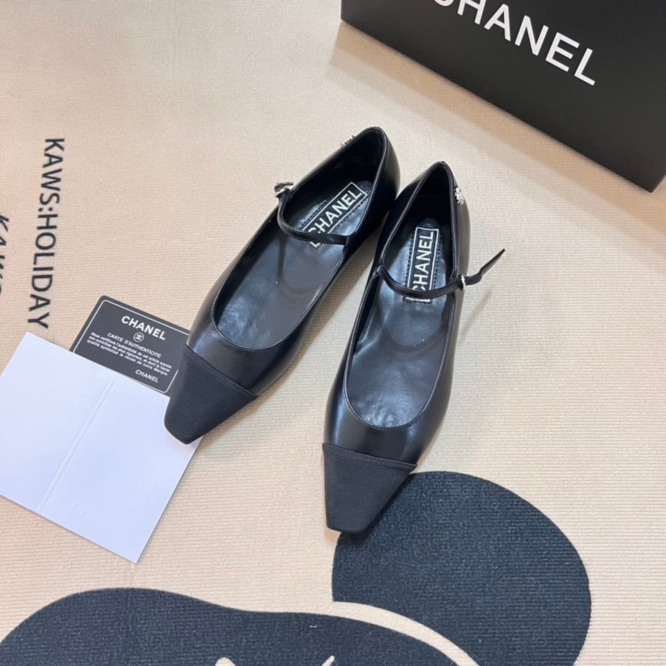 Chanel Square Toe Ballet Flats Black view 8