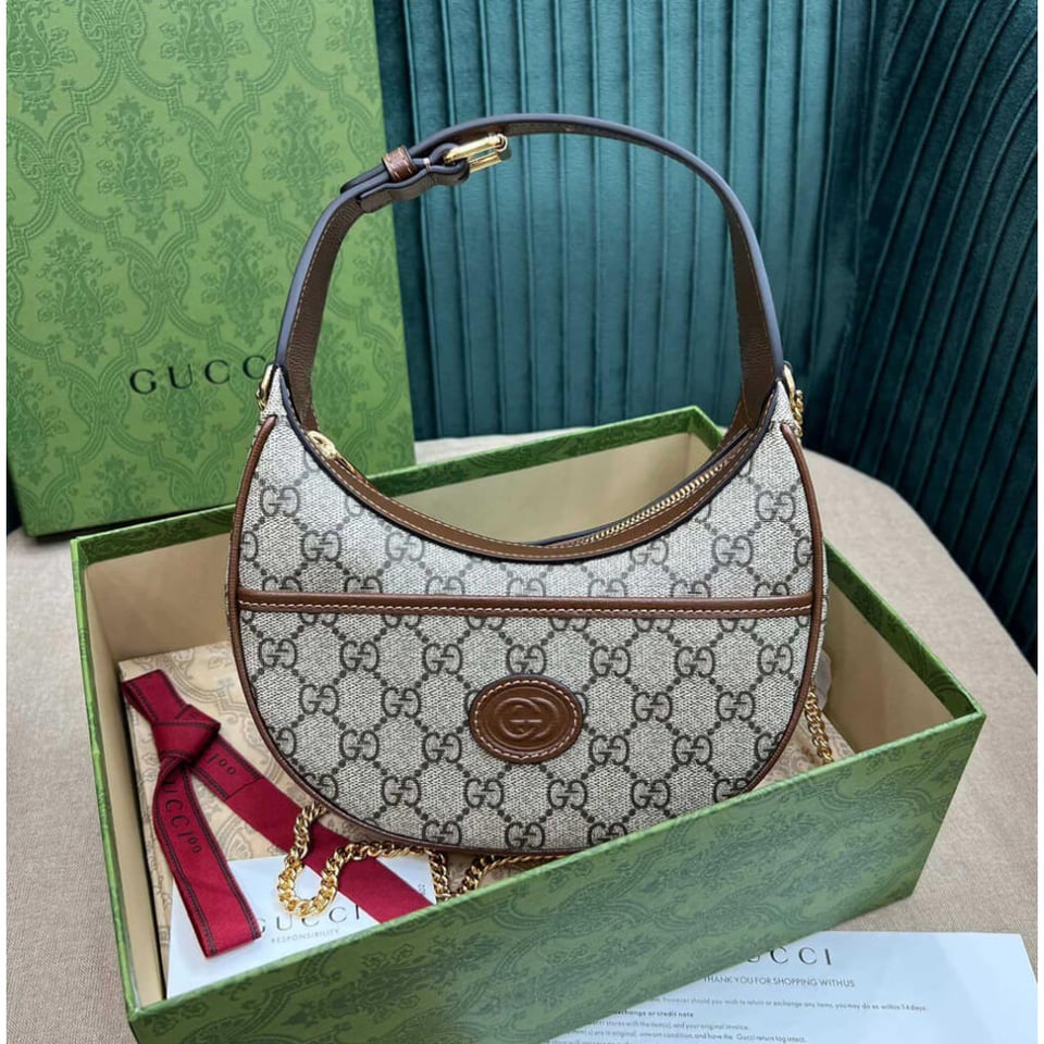 Gucci Half-Moon-Shaped Mini Bag with Interlocking G Brown view 11