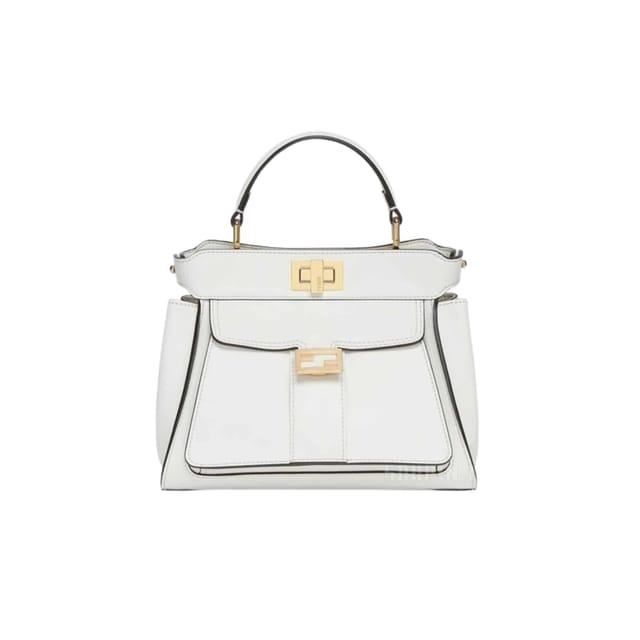 Fendi Peekaboo Mini Bag Leather Bag With Baguette Pocket White 23Cm