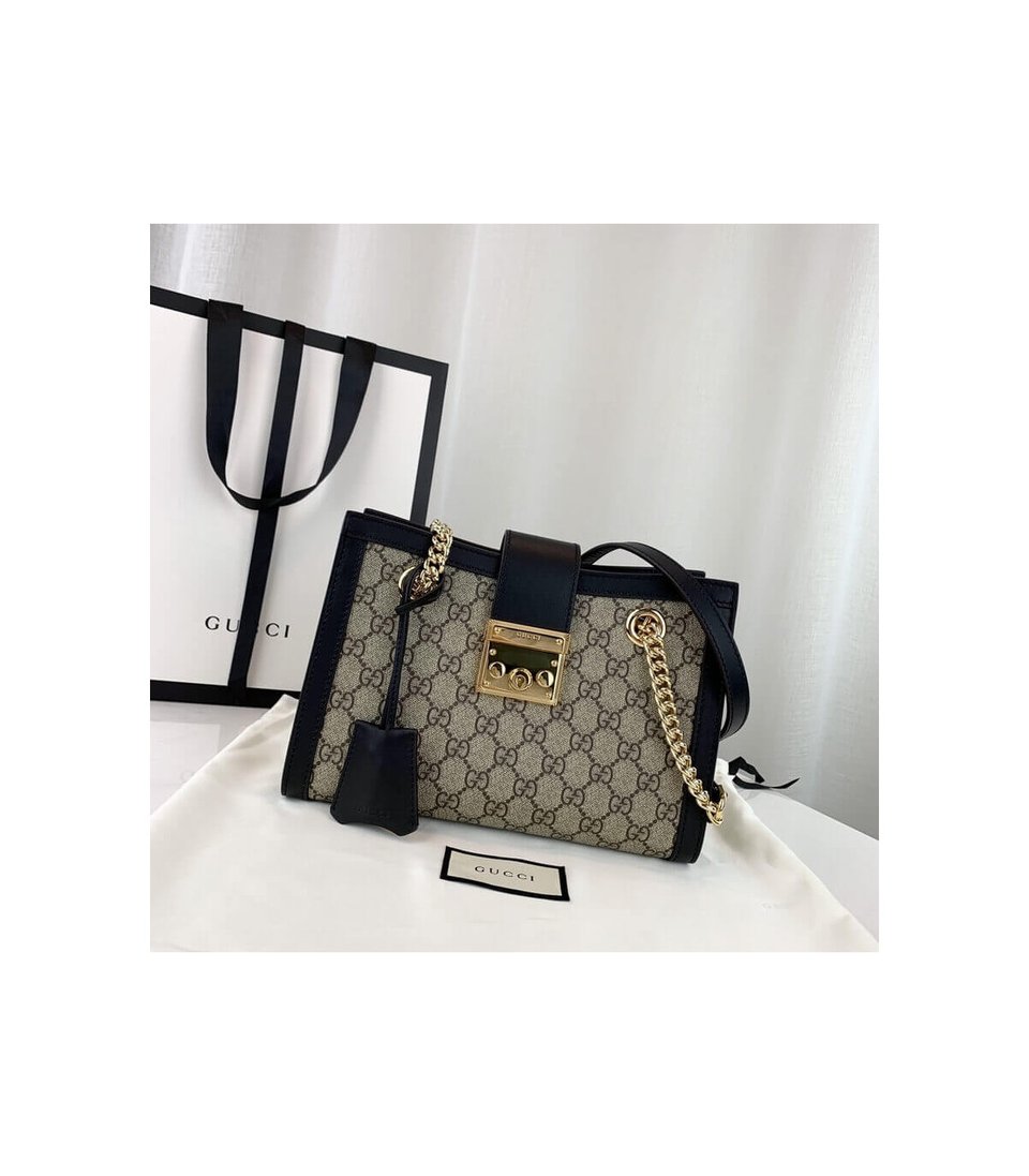 Gucci GG Supreme Padlock Small Shoulder Bag Black 26cm view 7