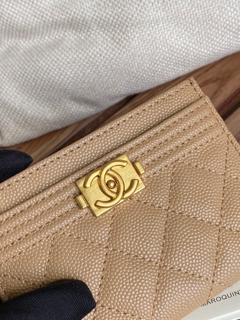 Chanel Boy 11Cm Card Holder Beige Caviar Gold Hardware view 7