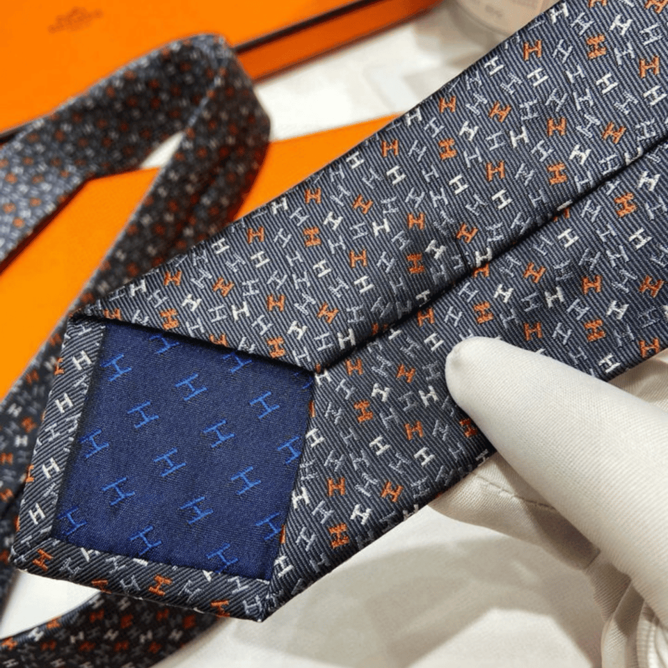 Hermes Dark Gray Multi-Colored H Pattern Canvas Tie For Men view 3