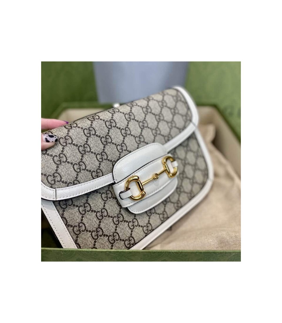 Gucci 1955 Horsebit White GG Supreme Canvas Shoulder Bag 25cm view 11
