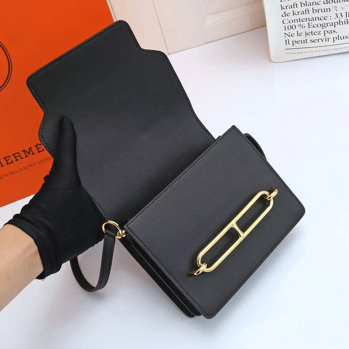 Hermes Shiny Alligator Mini Roulis Permabrass Hardware Black 18Cm view 4