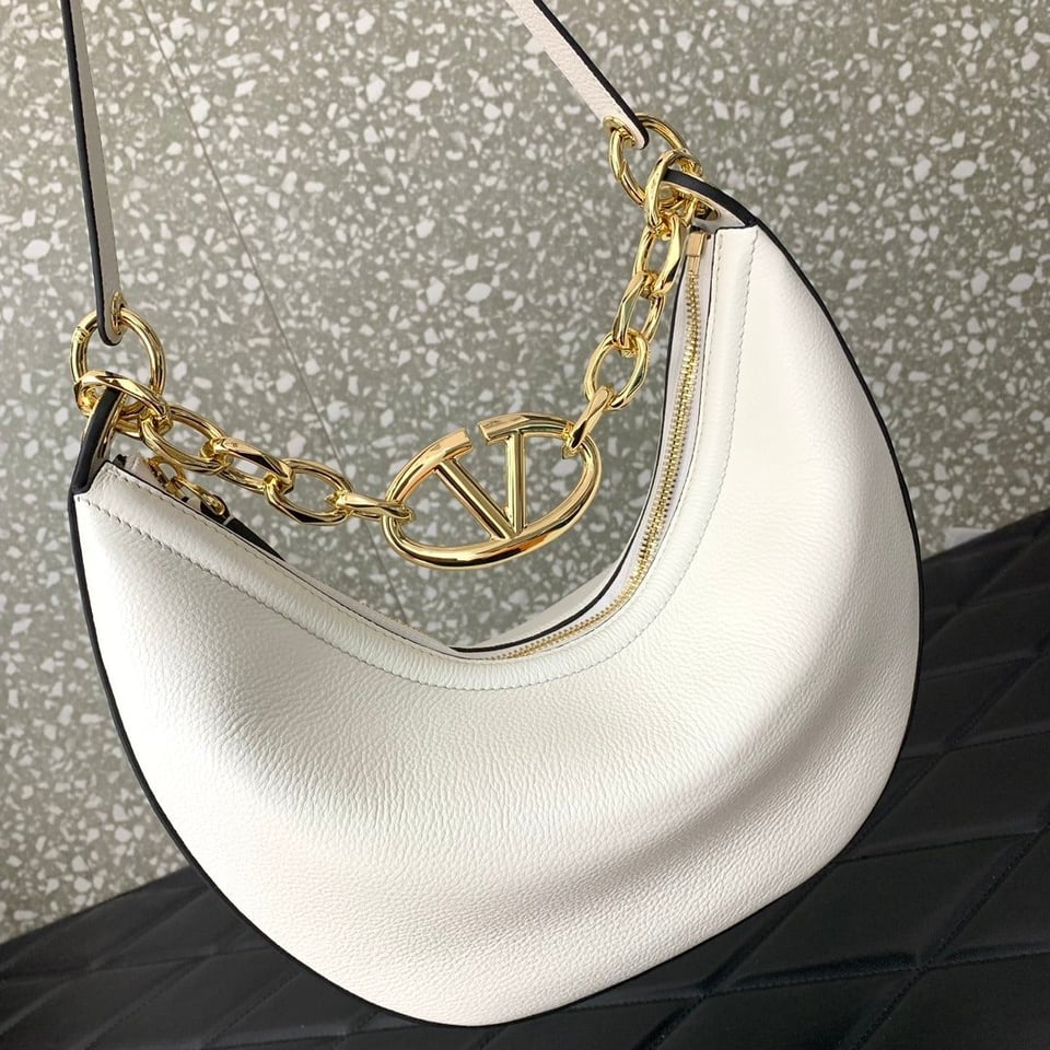 Valentino Garavani Small Vlogo Moon Hobo Bag In Grainy Calfskin With Chain White 29Cm 4W2B0N08Jdk 098 view 5