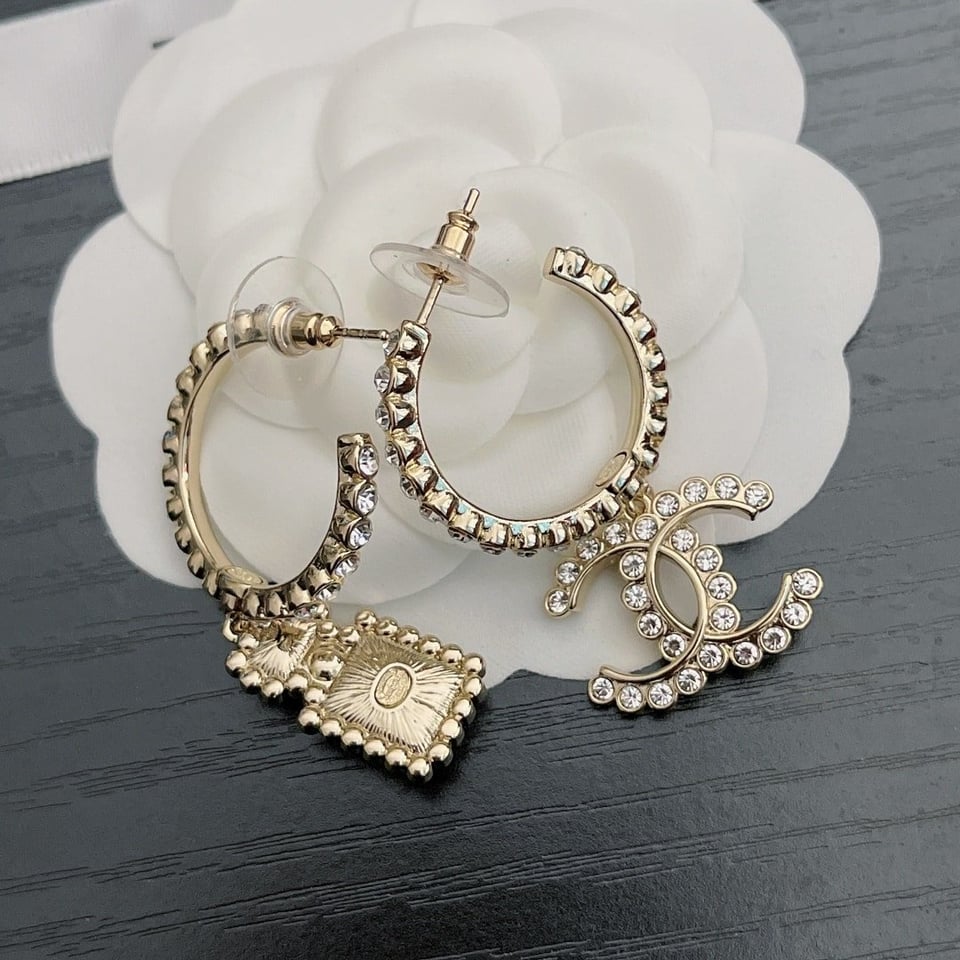 Chanel Cc And Perfume Bottle Hoop Earrings view 6