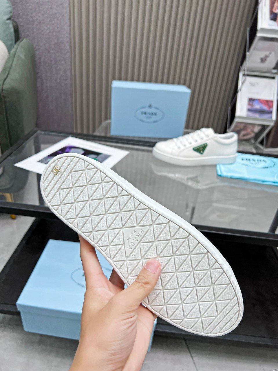 Prada Brushed Sneakers Leather White White Mango 2Ee376 3F0E F0Djt view 4