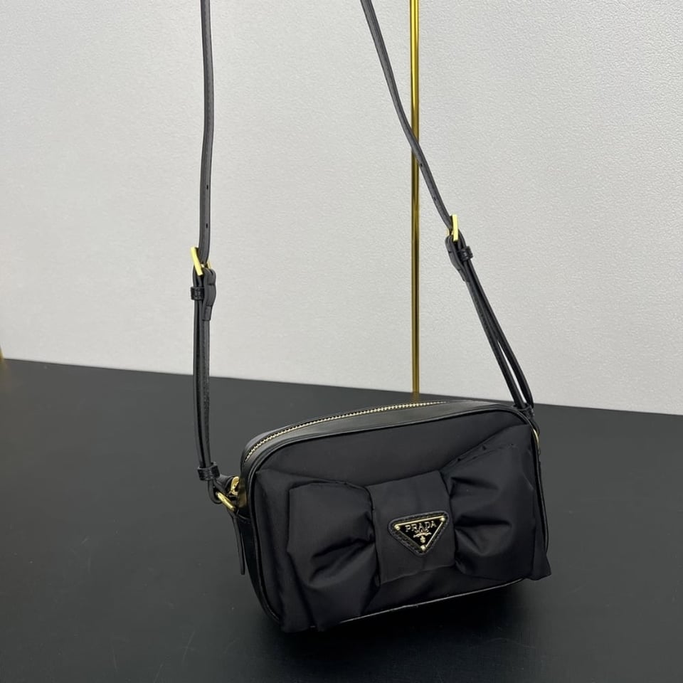 Prada Re Nylon And Nappa Mini Shoulder Bag With Bow Black 18Cm view 5