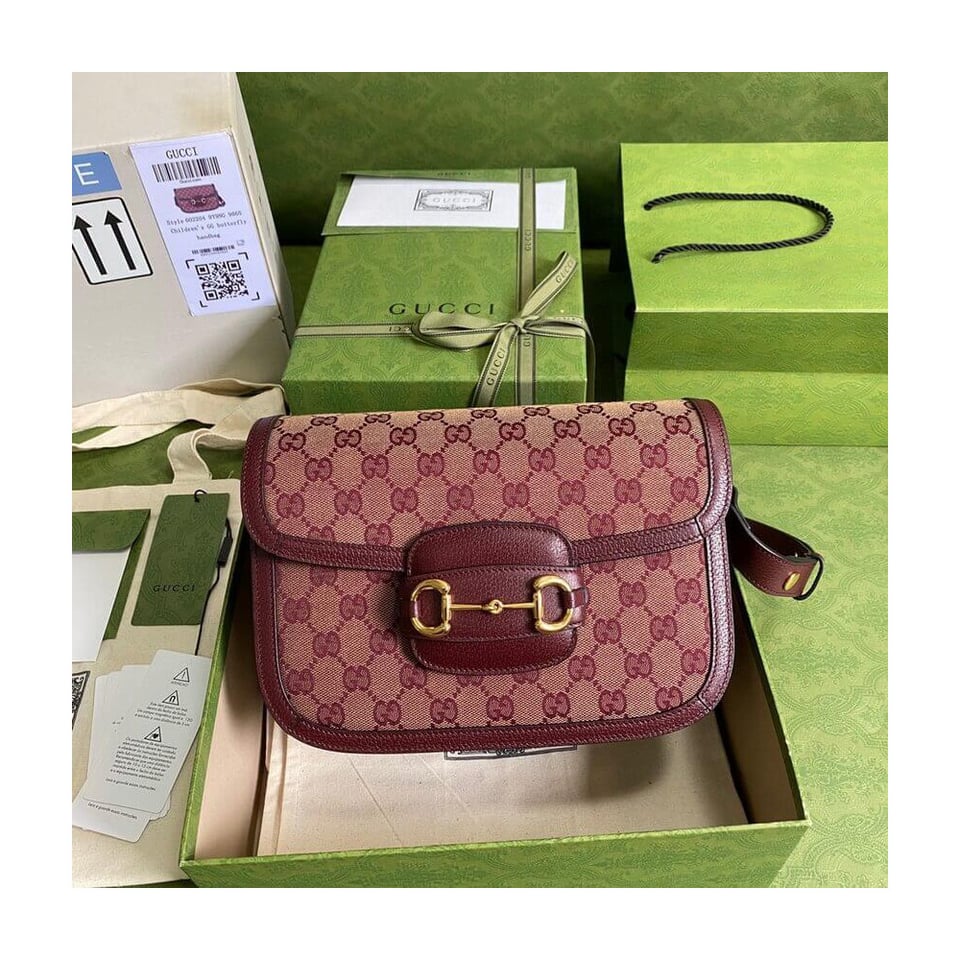Gucci Horsebit 1955 Small Bag in Burgundy GG Canvas view 6
