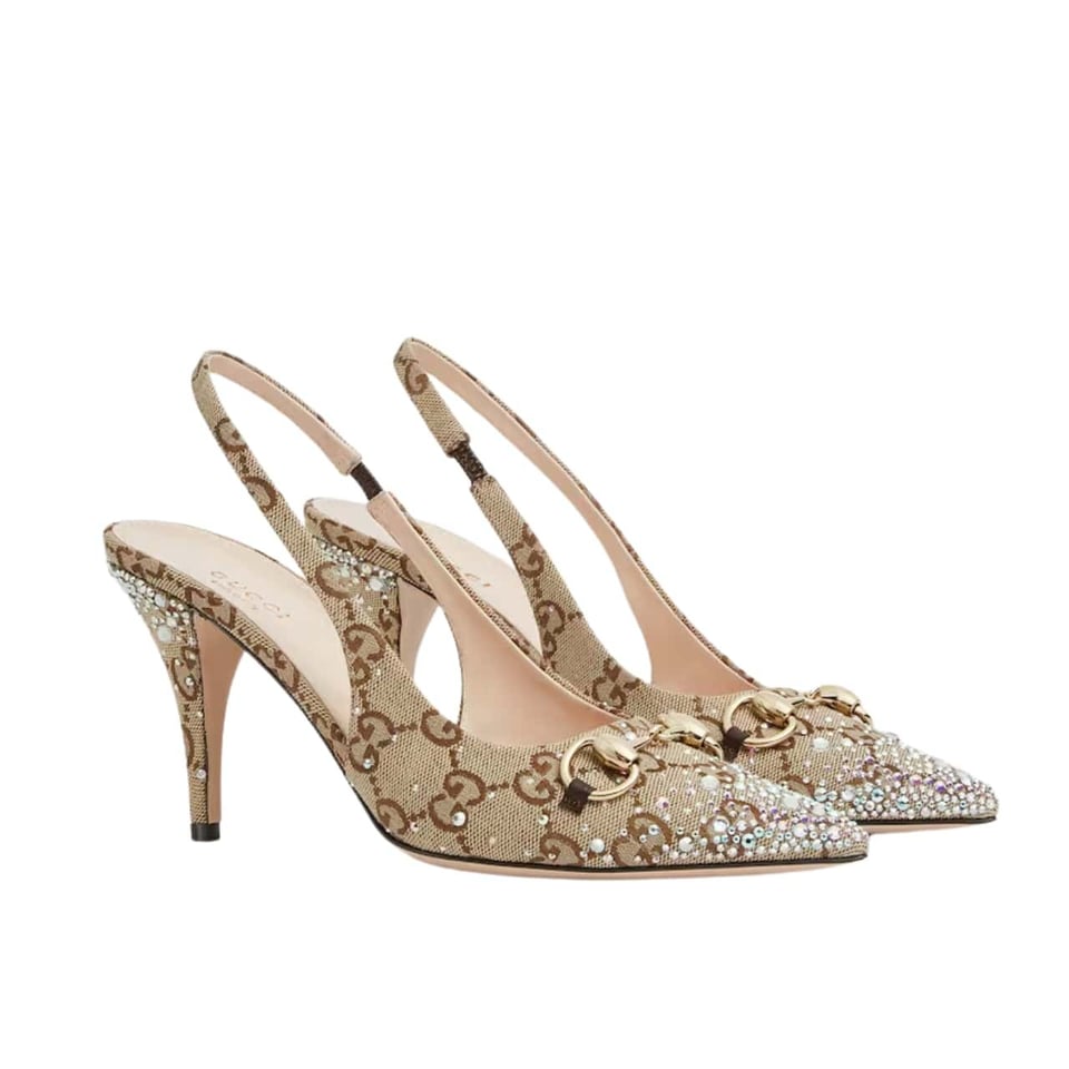 Gucci Women’S Horsebit Pump Gg Canvas Beige And Dark Brown view 2