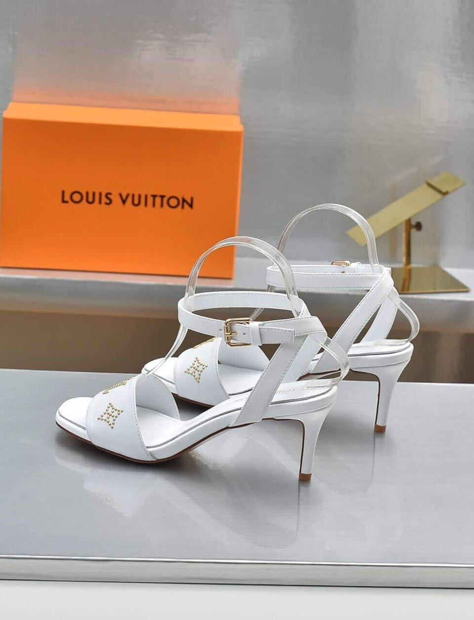 Louis Vuitton Open Toe High Heel Sandals White view 7