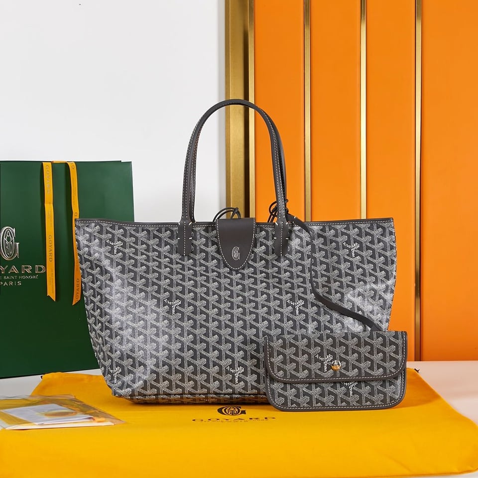 Goyard Saint Louis Pm 34Cm Grey Canvas Chevroches Calfskin view 11