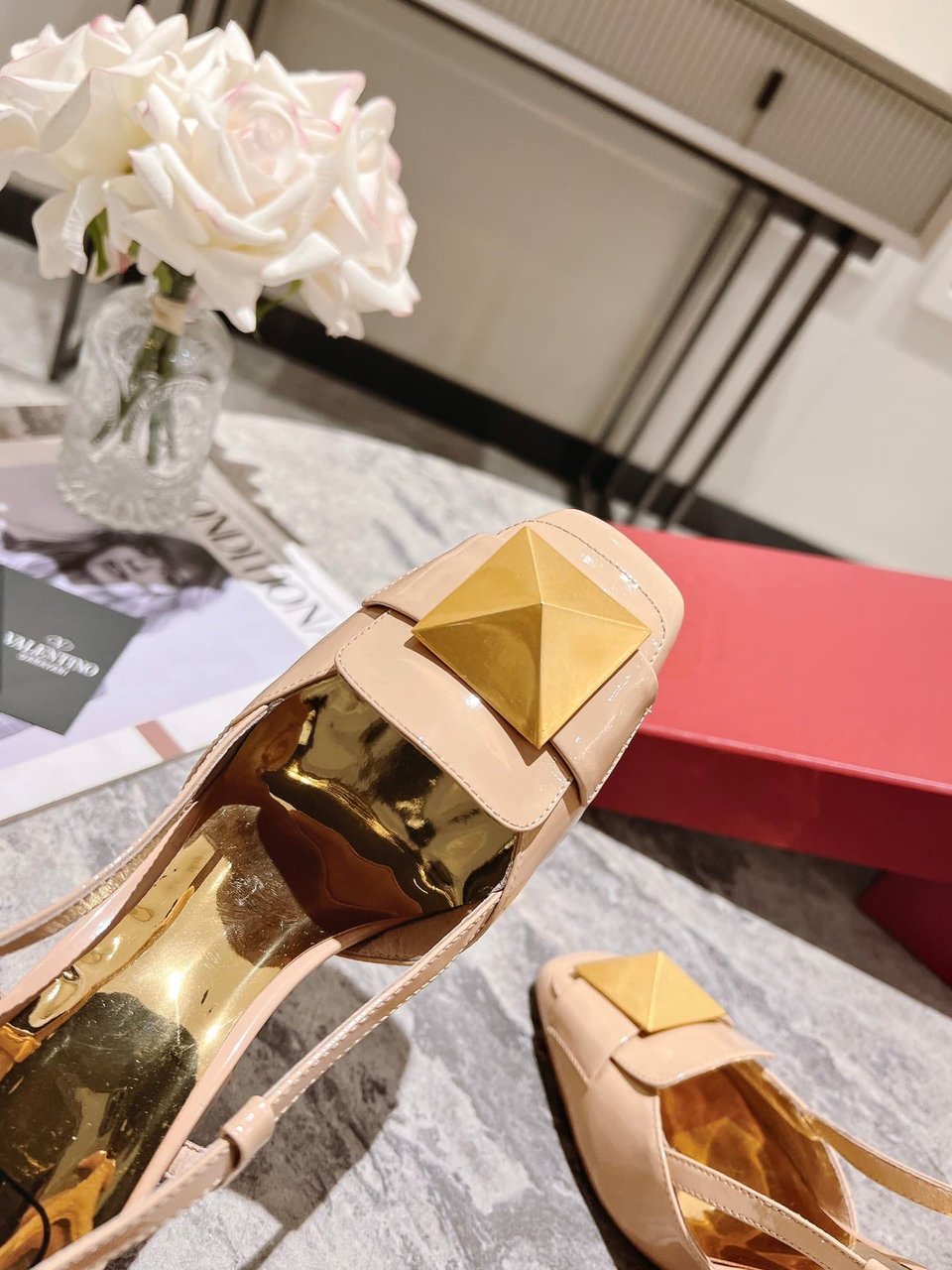 Valentino Garavani One Stud Patent Leather Slingback Pump Rose Cannelle view 4