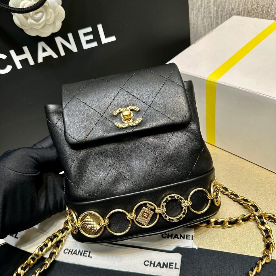 Chanel Small Backpack in Black Calfskin view 8
