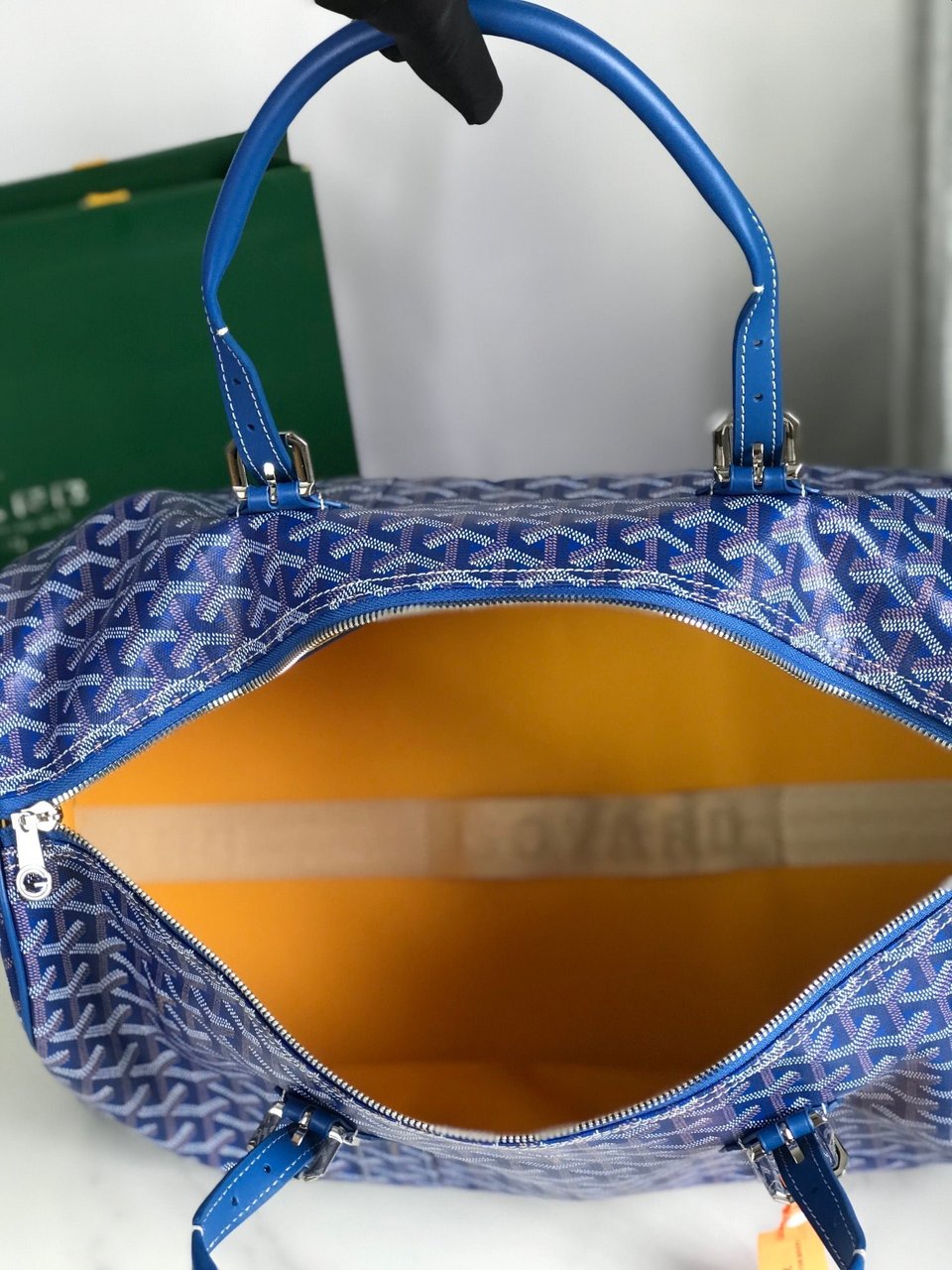 Goyard Boston 50 Bag Cm Sapphire Blue Goyardine Canvas And Calfskin Trim view 10