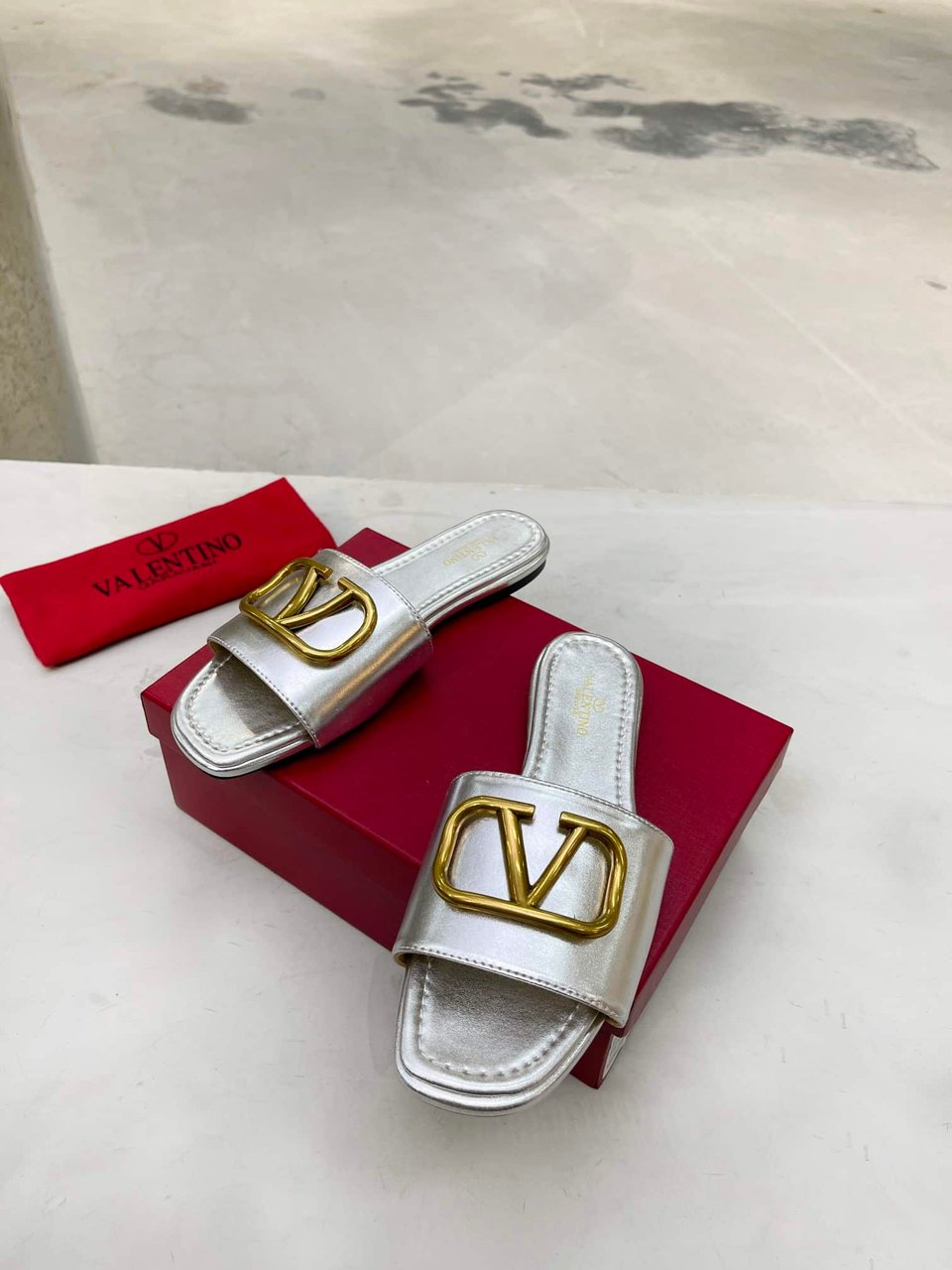 Valentino Garavani Vlogo Signature Slide Sandal Silver view 5