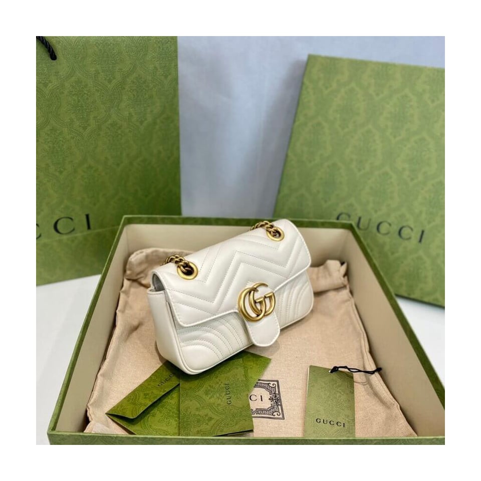 Gucci GG Marmont Matelasse Chevron Leather Mini Bag White view 7